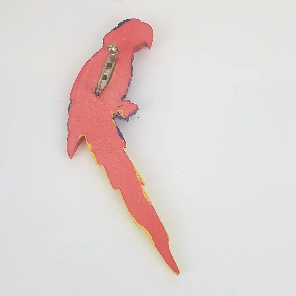 Large Colorful Plastic Enamel Parrot Bird Brooch Lapel Pin Tropical Vacation